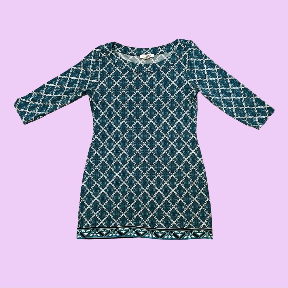 White House Black Market Teal and White Patterned Dress